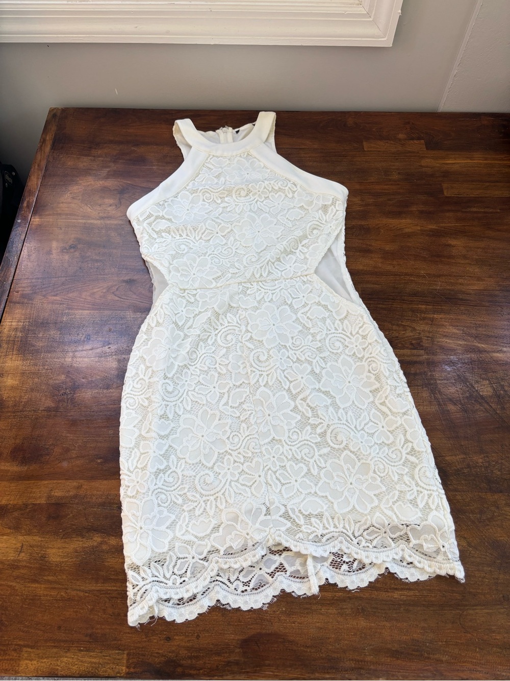 Ivory Lace Halter Mini Dress